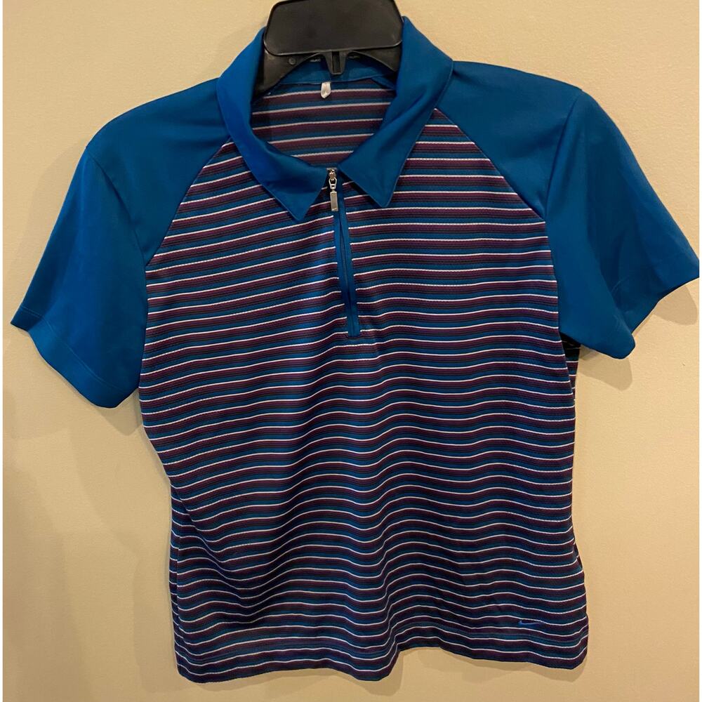 Nike Golf Womens Polo Shirt‎ Size M 
Green  Stripe FIT DRY 1/4 Zip Short Sleeve